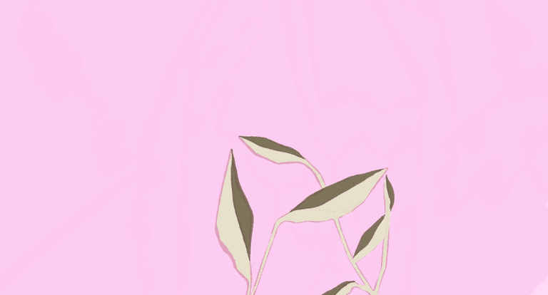 Painted leaves growing against a pink wall
