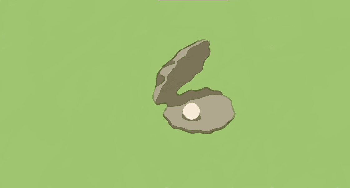 Painted oyster with a pearl on a green field