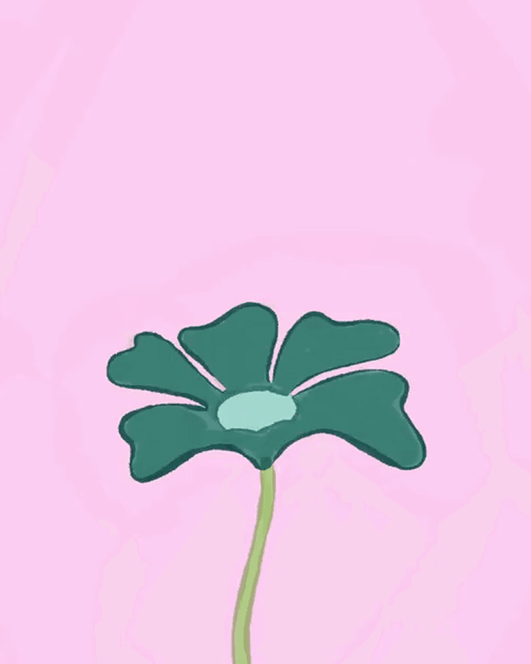 Painted teal flower on a pink field